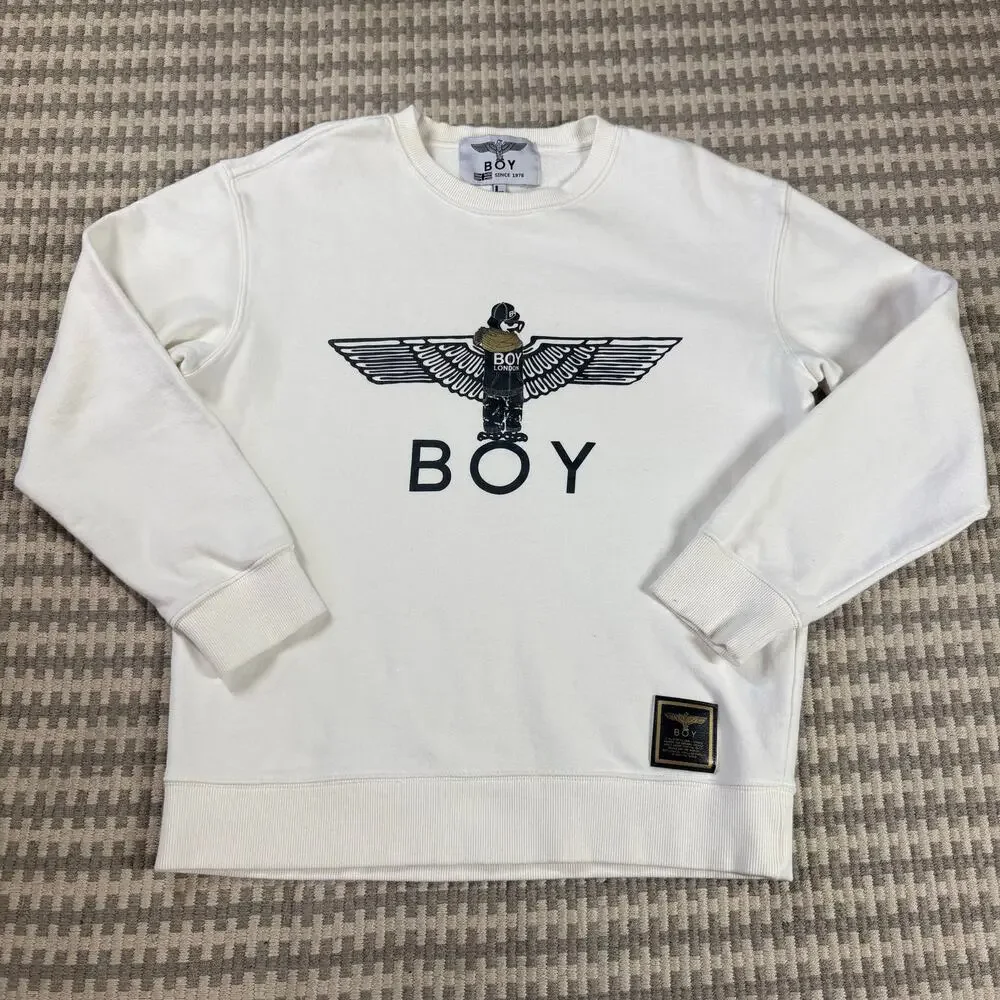 BOY London White‎ Eagle Logo Graphic Crewneck Sweatshirt Women Sz L Preowned